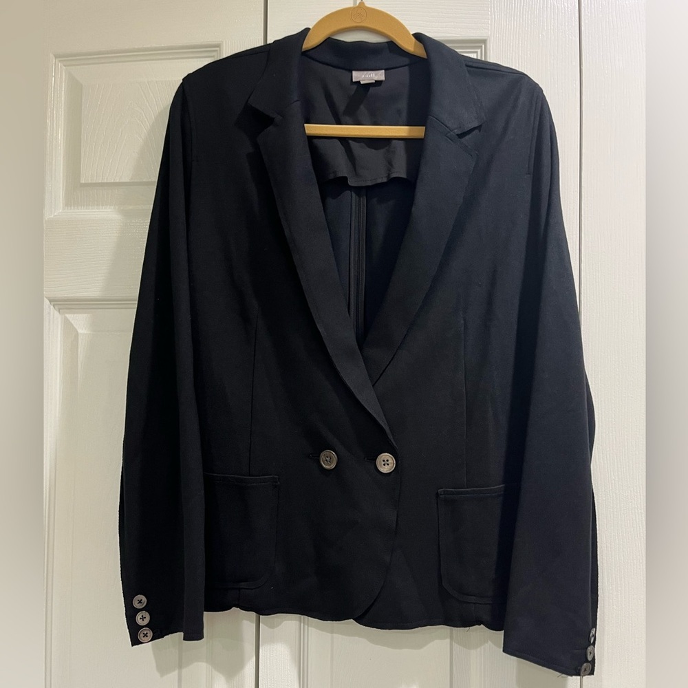 J Jill Black Jersey Double Breasted Blazer Cardigan Large
